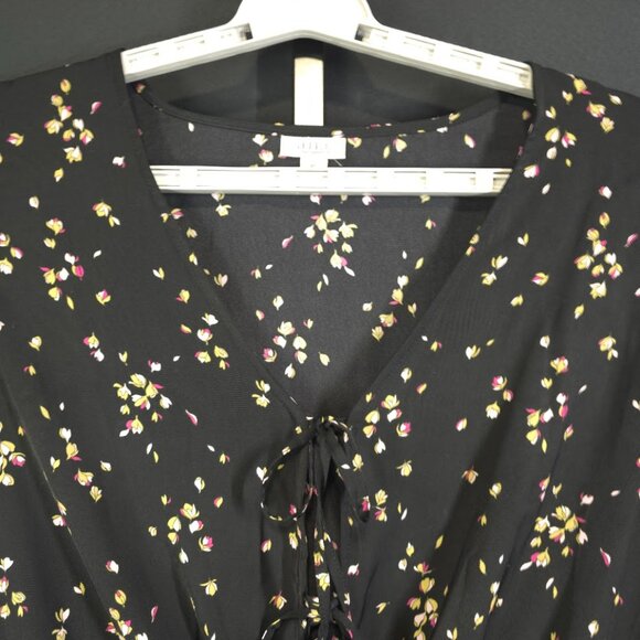 ANA A New Approach Blouse Womens XL Black Floral Boho Peplum Tie Front Cropped T - Picture 3 of 5